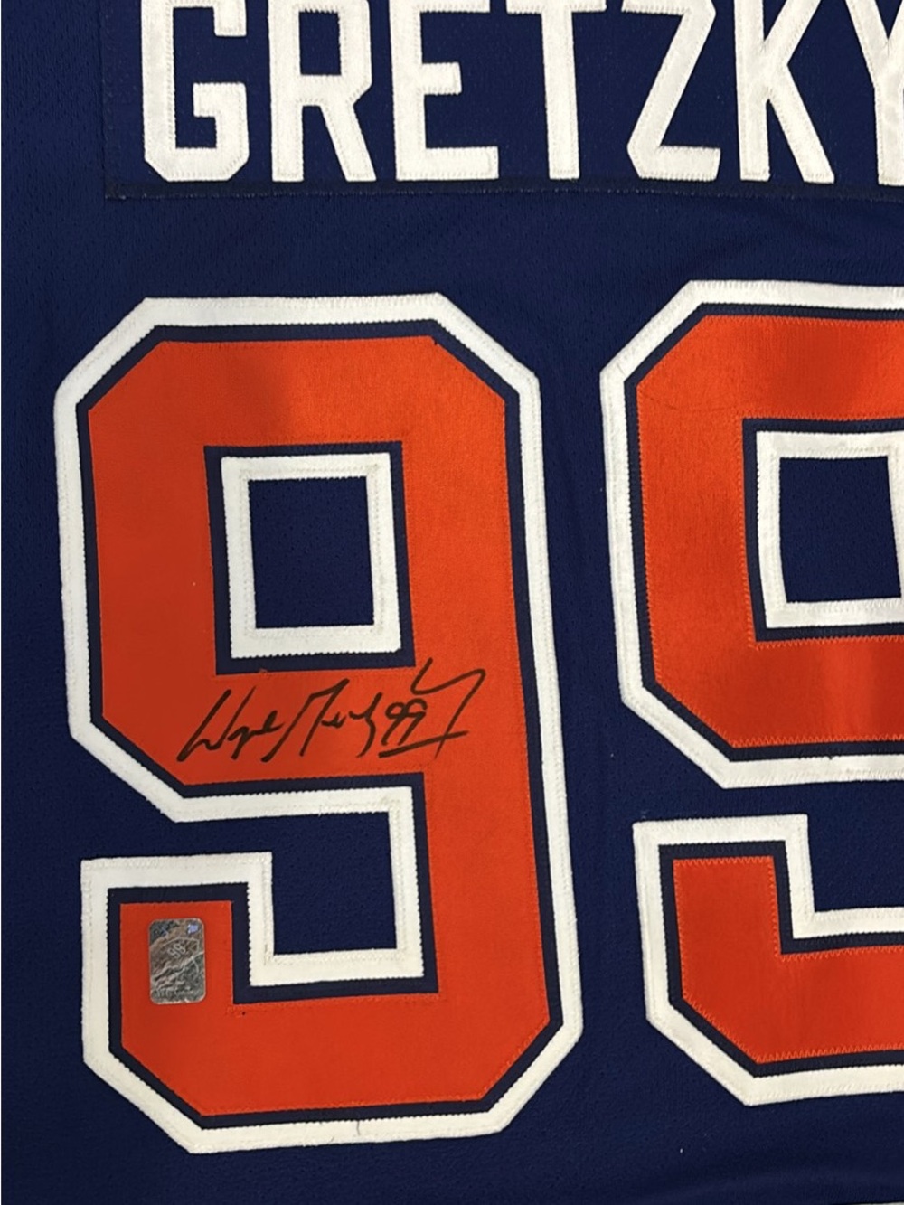 CCM Blue and Orange Edmonton Oilers Captain Hockey Jersey - Picture 4 of 5